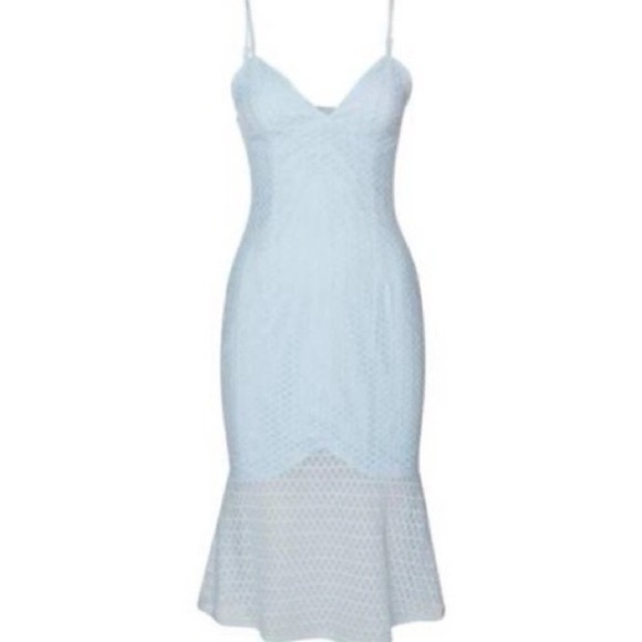 Bardot Neptune Fishtail Hem Lace Bodycon Dress, Light Blue, Size 6 - Picture 1 of 11